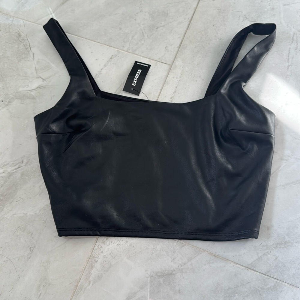 Express body contour black leather crop top